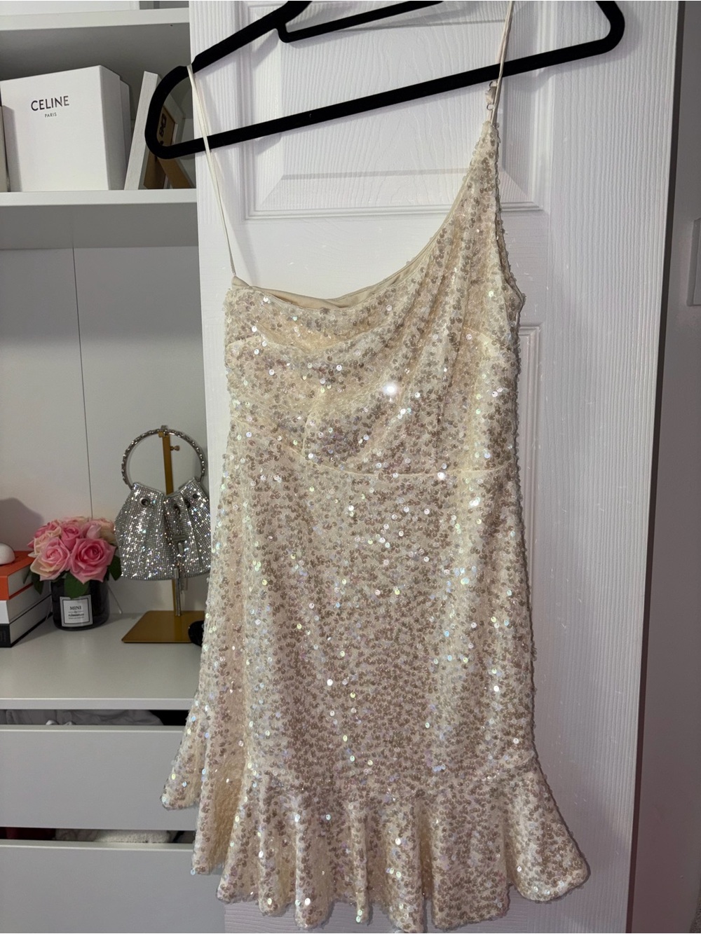 Hello Molly Champagne Sequin One-Shoulder Mini Dress